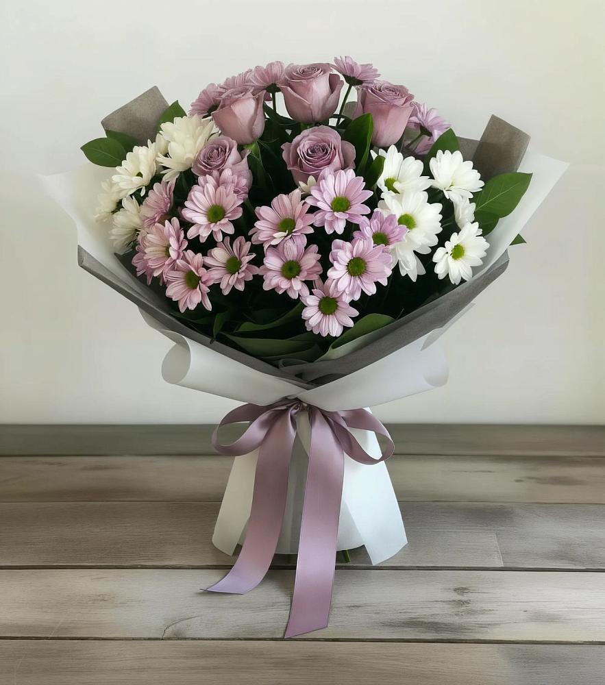 Букет цветов из: Хризантемы и Розы в Шатрово