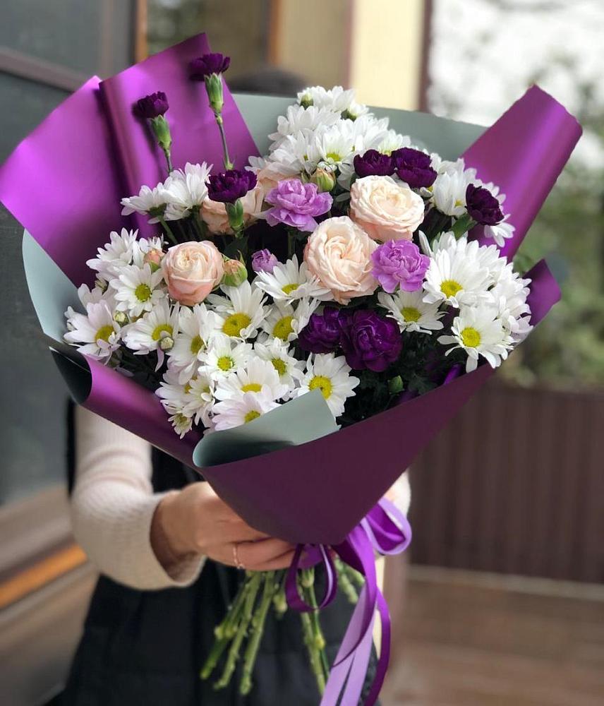 Букет цветов из: Хризантемы, Гвоздики и Розы в Шатрово