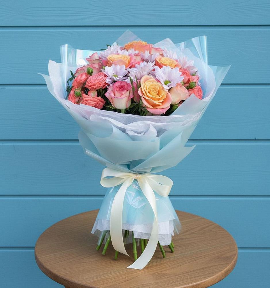 Букет цветов из: Хризантемы и Розы в Шатрово