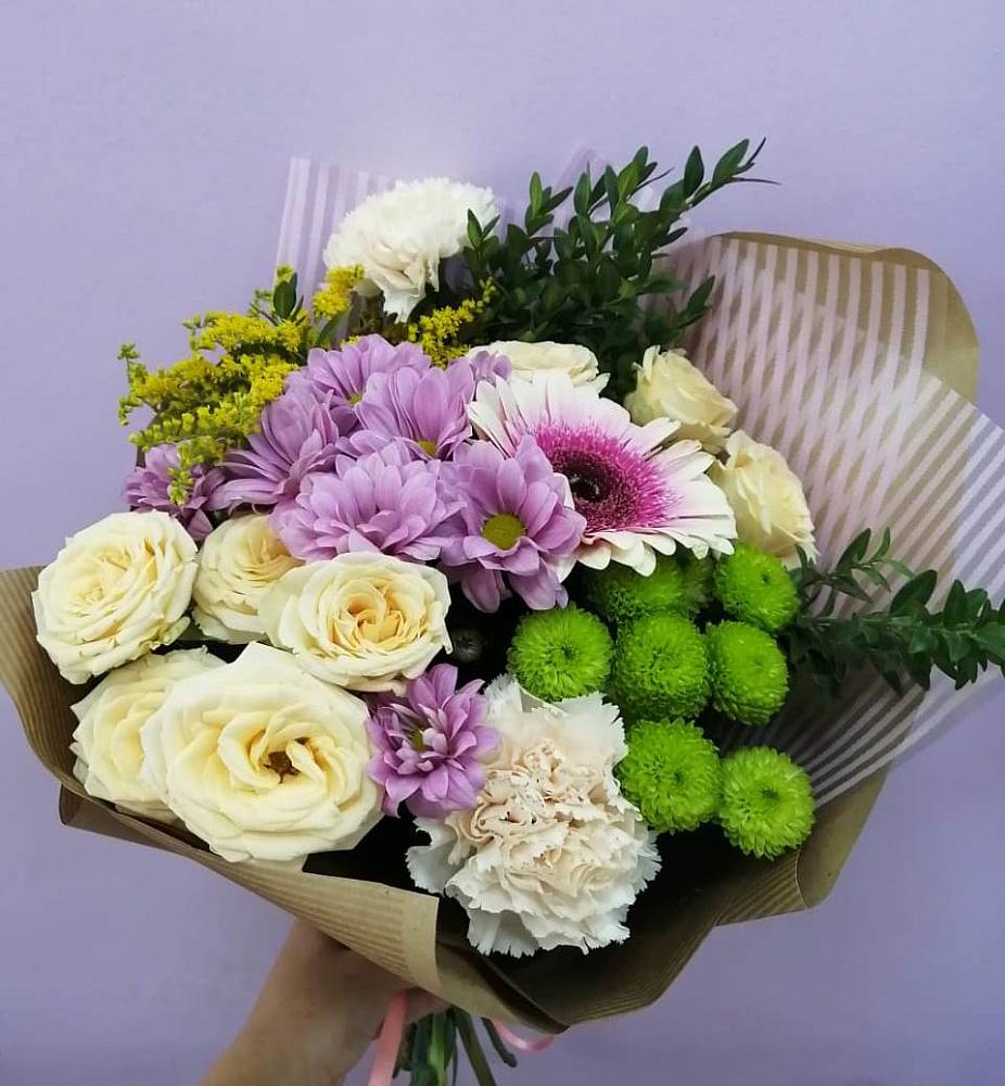 Букет цветов из: Хризантемы, Розы, Гвоздики и Герберы в Шатрово